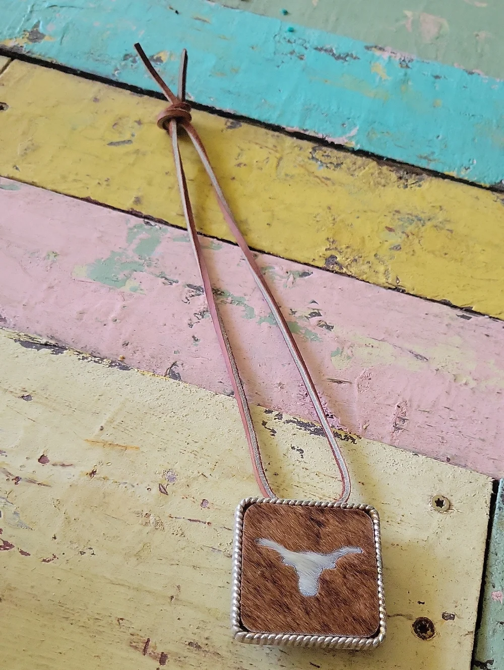 Uni Sex Brown Cowhide Long Necklace Pendant - Trigg Leather